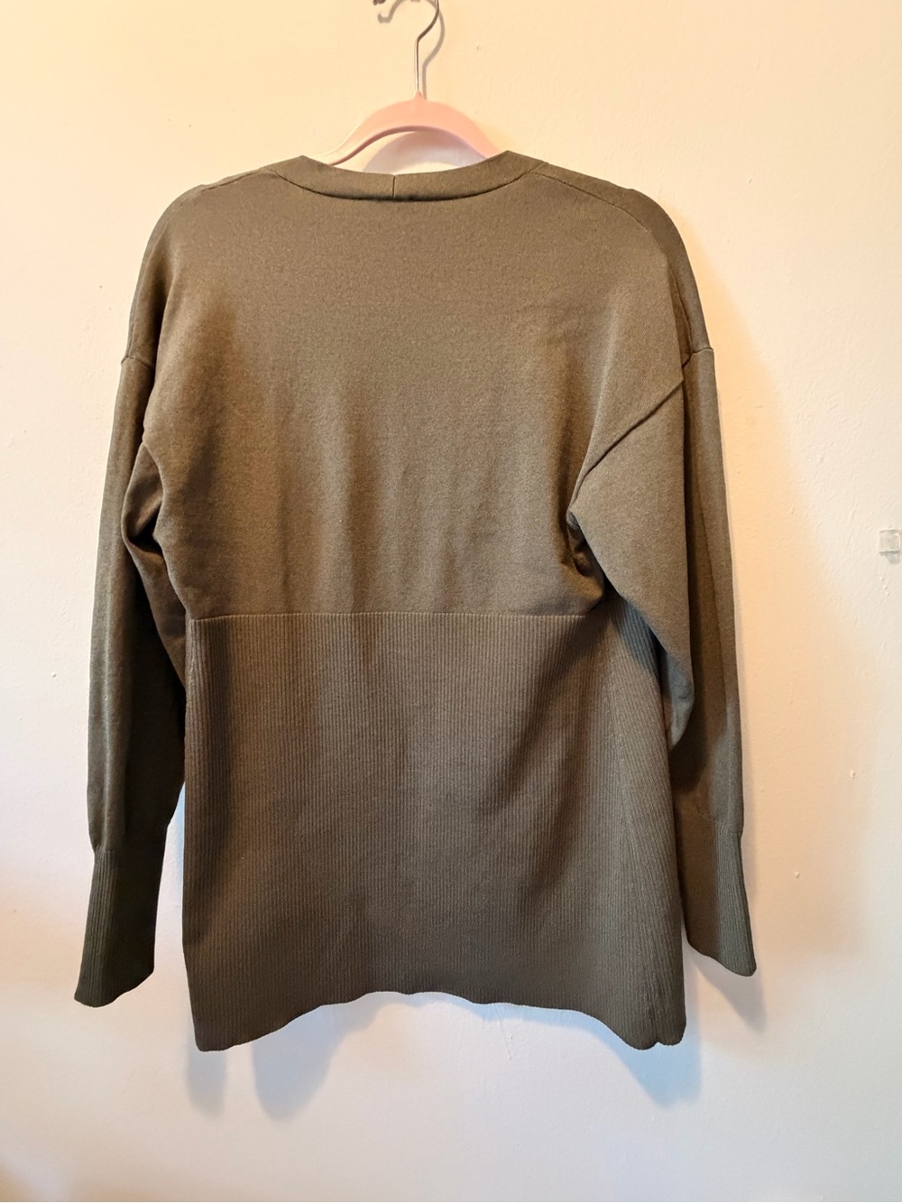 Express Olive Open-Front Ribbed Knit Cardigan - Picture 4 of 5